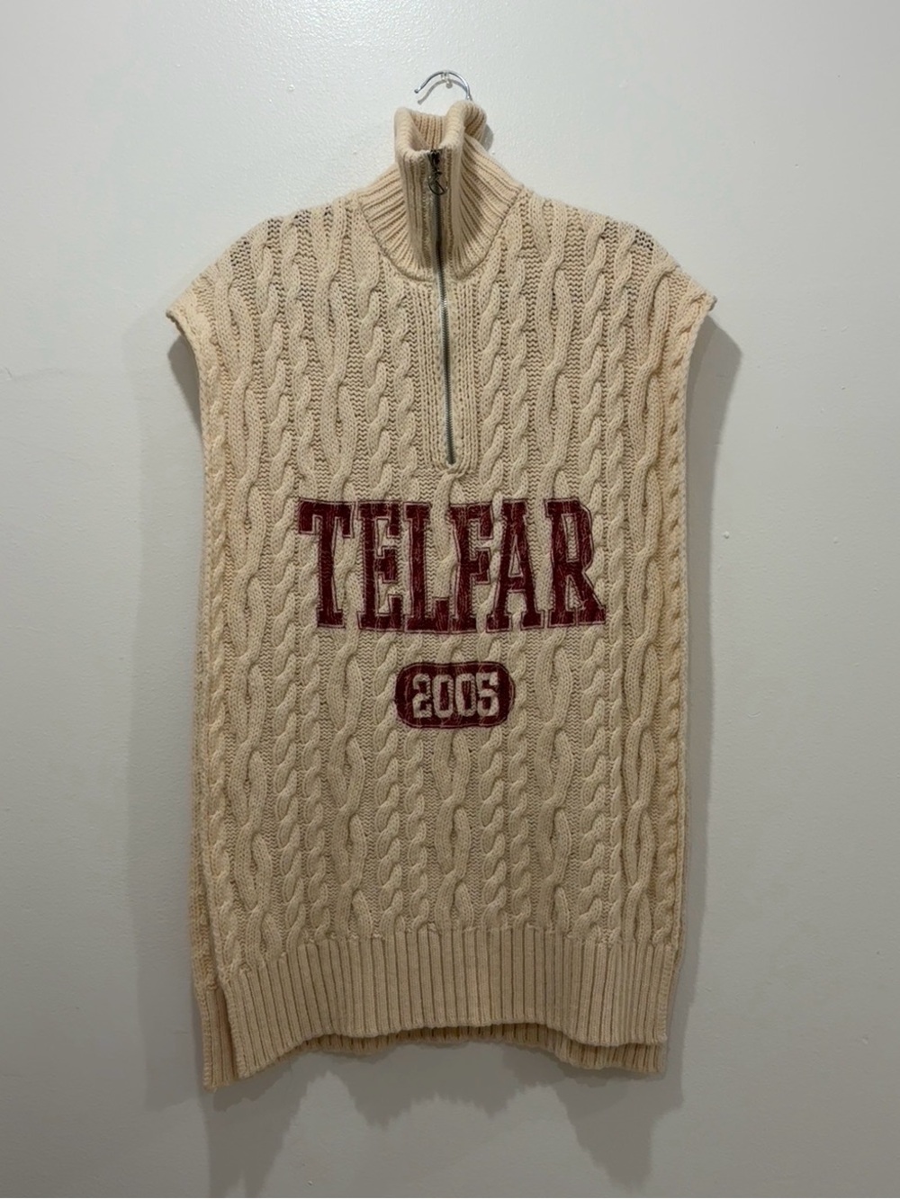 Telfar SS20 Cable-knit Sideless Turtleneck Sweater Beige